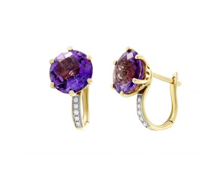Earrings with diamonds and amethysts in yellow gold 1С034-0805