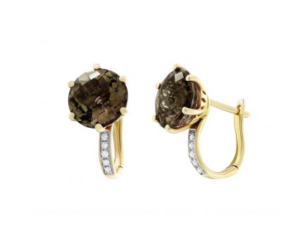 Earrings with diamonds and wild quartz and yellow gold 1-128 811