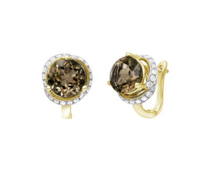 Earrings with smoky quartz and diamonds in yellow gold 1С034-0884