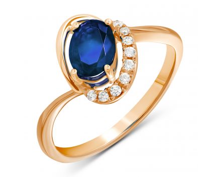 Jennifer ring in pink gold with diamonds and sapphire.