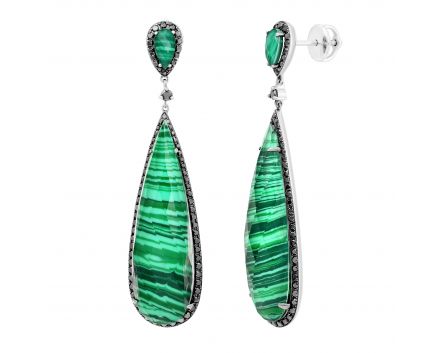 Earrings with diamonds and malachite in white gold 1-135 429