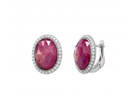 Earrings with diamonds and rubies in white gold 1-137 627