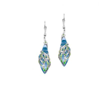 Earrings with tsavorite diamonds and sapphires in white gold 1С037-0093