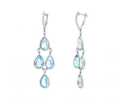 Earrings with diamonds and topaz in white gold 1-138 070