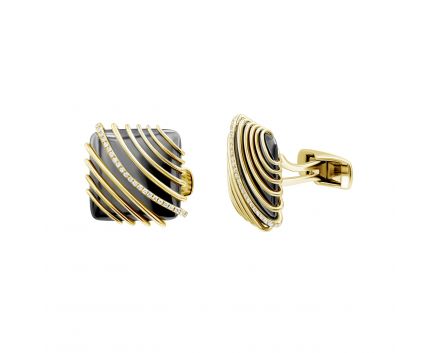 Cufflinks with onyx and diamonds in yellow gold 1-138 194