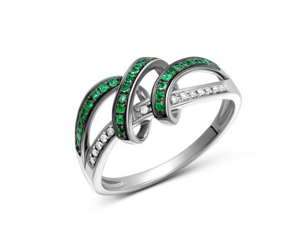 Ring with diamonds and emeralds in white gold 1K309-0101