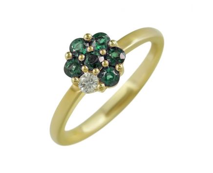 A ring with a diamond and emeralds in yellow gold 1К191-0020