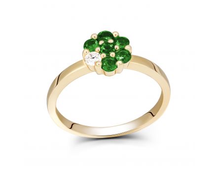 A ring with a diamond and emeralds in yellow gold 1К191-0020