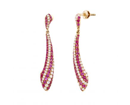 Earrings with diamonds and pink sapphires in rose gold 1-146 994
