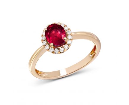 Кольцо с бриллиантами и рубином в розовом золоте 1-146 048