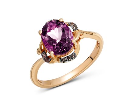 Кольцо с турмалином и бриллиантами в розовом золоте  1-149 348