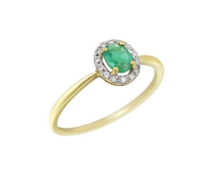 Ring with diamonds and emerald with yellow gold 1К309-0170