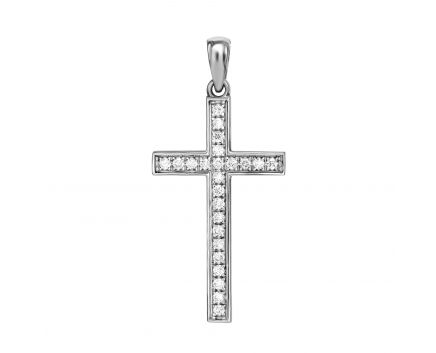 Хрестик з діамантами у білому золоті 1-157 234