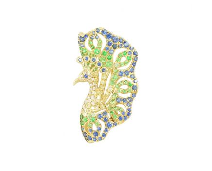 Brooch with diamonds, sapphires and tsavorites in yellow gold 1-162 080