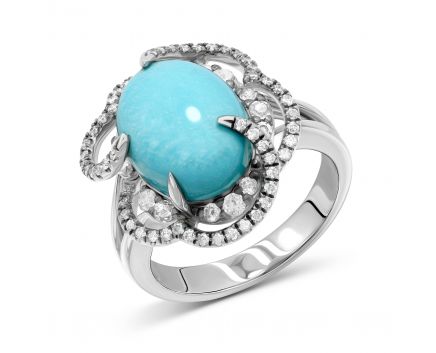 Ring with diamonds and turquoise on white gold 1-163 821