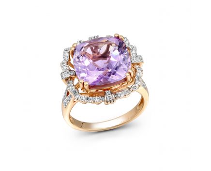 Ring with amethyst and diamonds in rose gold 1K034-1110