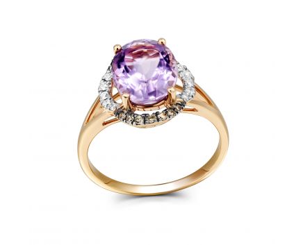 Ring with diamonds and amethyst in rose gold 1-164 250