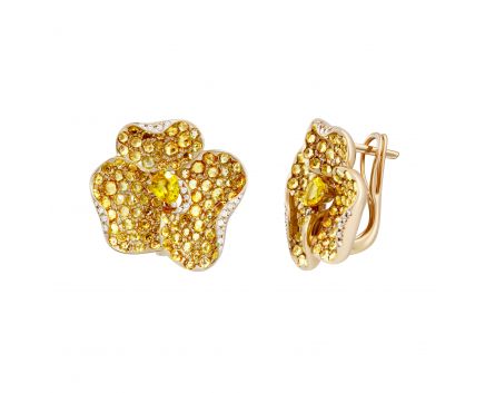 Earrings with diamonds and yellow sapphires in rose gold 1С441-0229