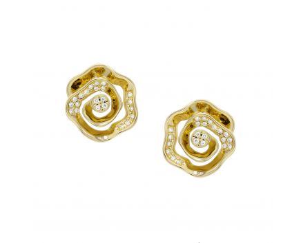 Сережки з діамантами у жовтому золоті Троянда 1-169 164