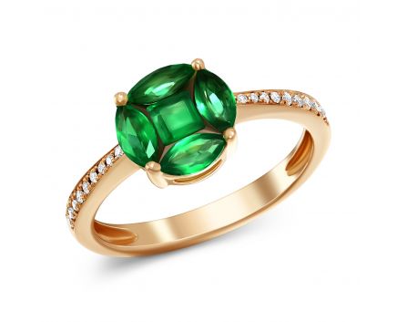 Ring with diamonds and emeralds in ivory gold 1-171 315