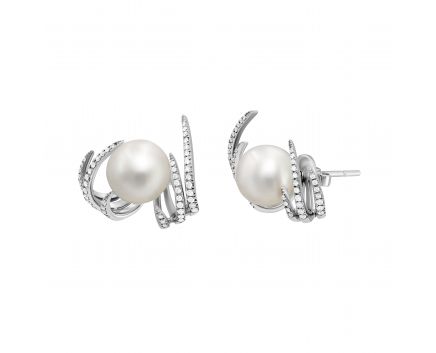 Earrings with diamonds and pearls in white gold 1-172 823