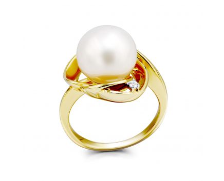 Ring with a diamond and a pearl in yellow gold 1-173 410