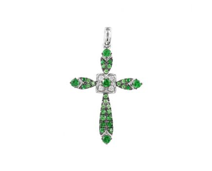 Cross pendant with diamonds and tsavorites in white gold 1-175 344