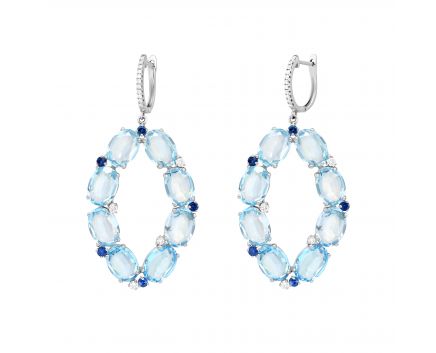 Earrings with diamonds, sapphires and topazes in white gold 1-176 068