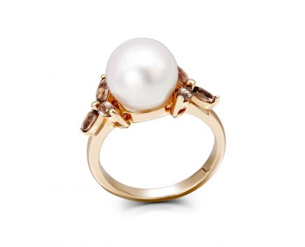 Ring with smoked quartz and pearl 1К034-0952
