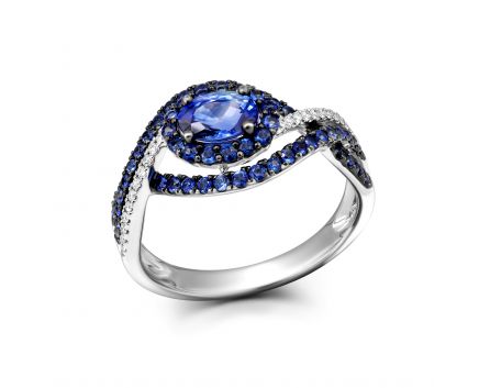 Ring with diamonds and sapphires in white gold 1К759-0292