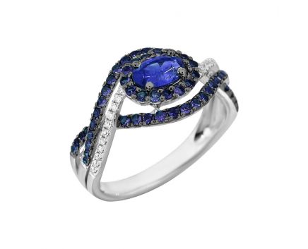 Ring with diamonds and sapphires in white gold 1К759-0292