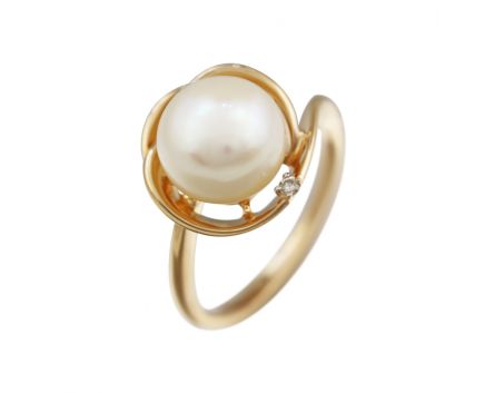 Ring with diamonds and pearls in ivory gold 1К562-0371