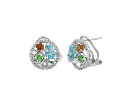 Earrings in white gold with diamonds, tsavorite, citrine and topaz