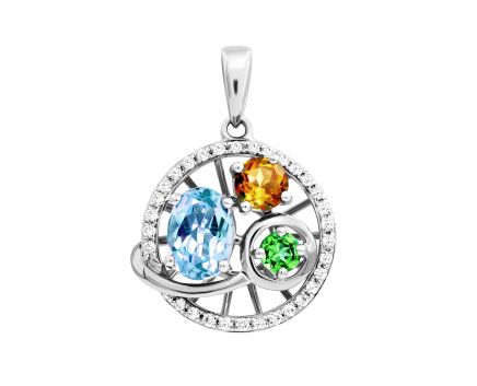 Pendant with topaz, tsavorite and citrine diamonds in white gold 1-187 966