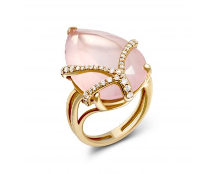 Кольцо с бриллиантами и розовым кварцем 1-188 621