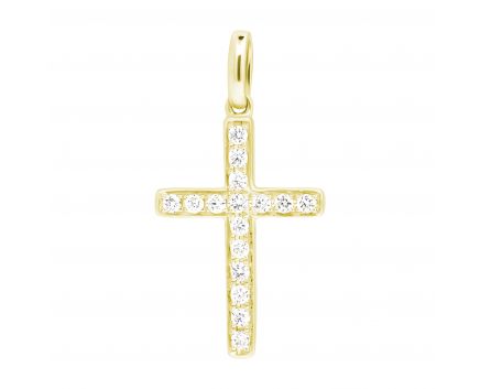 Хрестик з діамантами у жовтому золоті 1-190 546