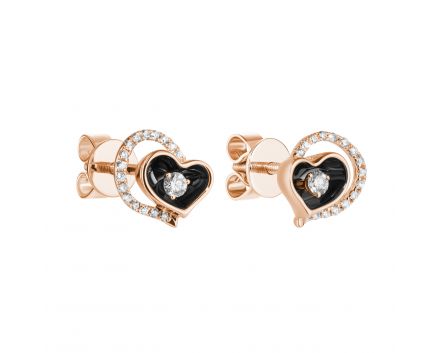 Earrings in rose gold with diamonds and black rhodium Heart