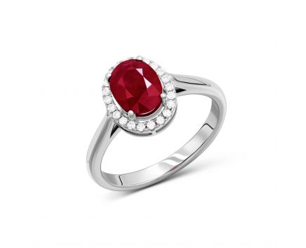 Ring with diamonds and ruby ​​on white gold 1-192 707