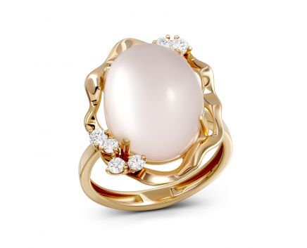 Ring with diamonds and rose quartz in gold 1К809-0249 1К809-0249