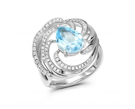 Ring with diamonds and topaz in white gold 1-194 720