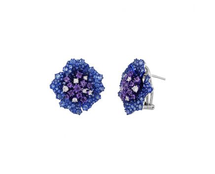 flower earrings with sapphires and diamonds in white gold