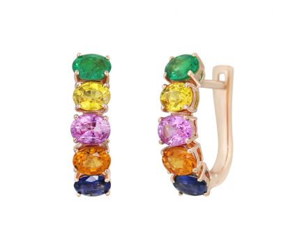 Earrings with emeralds and sapphires in rose gold 1-196 933