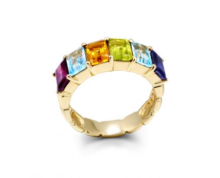 Ring with topaz, garnet, cordierite, chrysolite and citrine in yellow gold 1-197 077