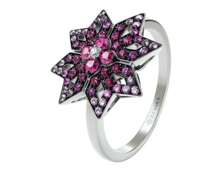 Ring in white gold with diamonds, rubies and sapphires ZARINA