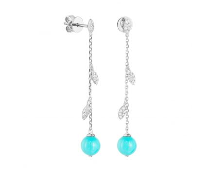 Earrings with diamonds and turquoise in white gold 1-201 761