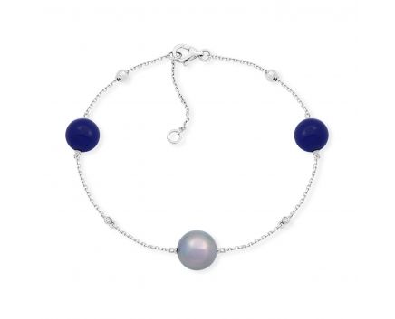 White gold bracelet with diamonds, lapis lazuli and pearls