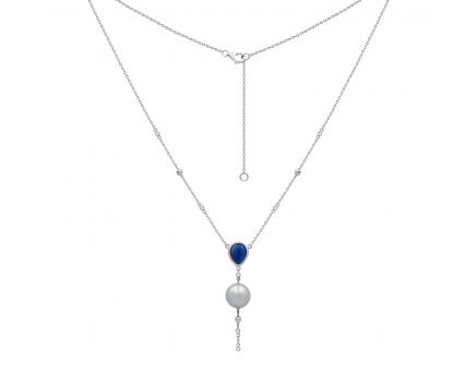 White gold necklace with diamonds, lapis lazuli and pearls