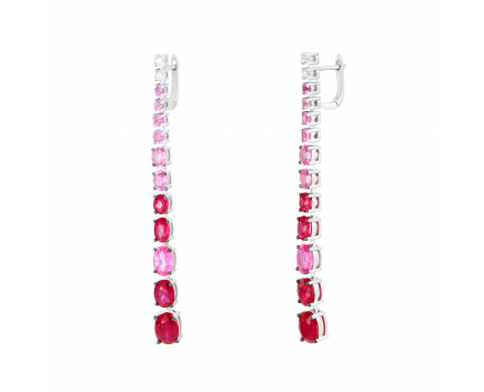 Сережки з діамантами, рубінами та рожевими сапфірами у білому золоті 1С956-0086