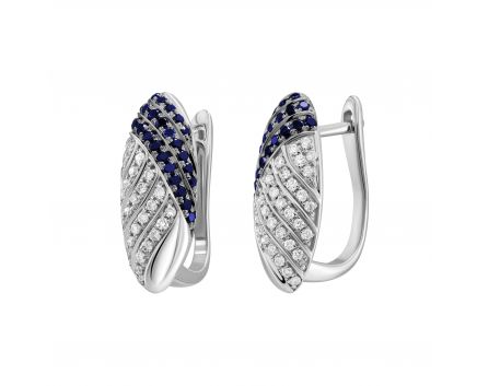 Earrings with diamonds and sapphires in white gold 1С309-0001