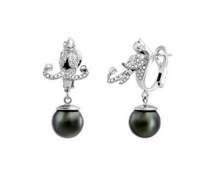 Earrings with diamonds and pearls in white gold 1-203 691